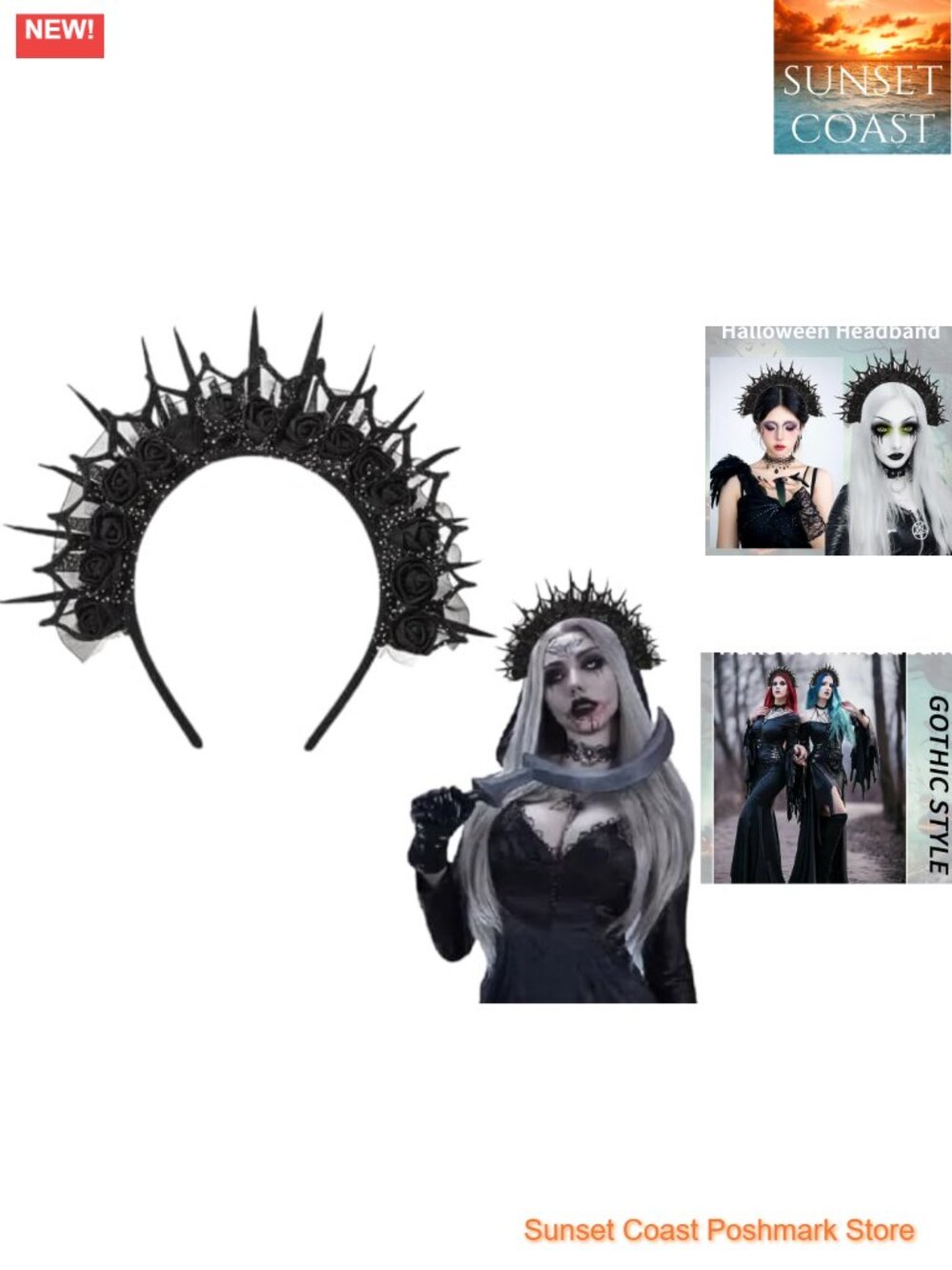 Halloween Flower Crown Headband Gothic Rose Floral Halo Hair Band Day of the